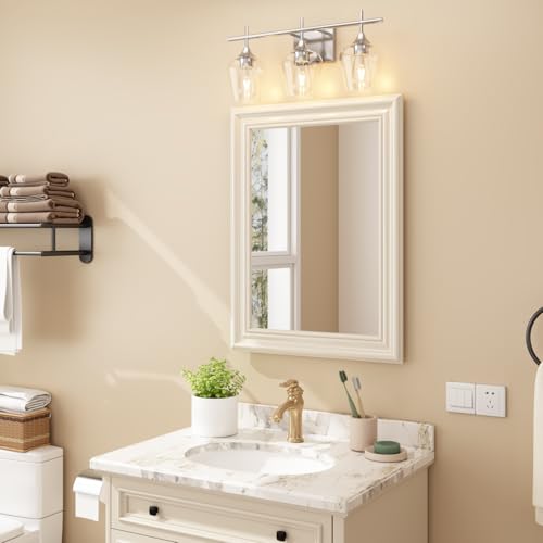 Image of Bathroom Vanity Light, 3-Light 21'' Bathroom Light Fixtures Over Mirror, Silver Vanity Lights for Bathroom with Clear Glass, Modern Wall Lamp for Cabinet Hallway, Bedroom