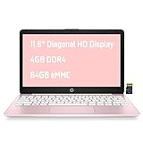 HP Stream 11 Premium Laptop Computer I 11.6' Diagonal HD Anti-Glare Display I Intel Celeron N4020 I 4GB DDR4 64GB eMMC I USB-C HDMI Wifi5 Bluetooth Webcam Win 10 (Pink) + 32GB MicroSD Card