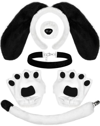 U-Goforst 5PCS Puppy Dog Ears Costume Set Floppy Headband Nose Tail Bowtie Paw for Adult Halloween Cosplay Accessories