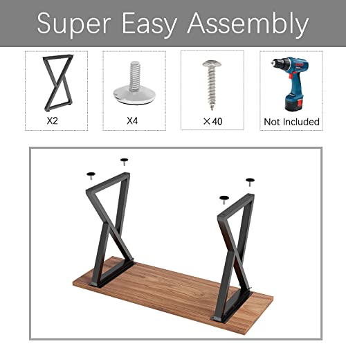 Metal Table Legs 28 inch Height x 35 inch Wide with Adjustable Protector Feet, Industrial & Rustic Style Heavy Duty Metal Furniture Legs for Desk/Table, (Bear Up to 800lb), Black, X-Shape Set of 2