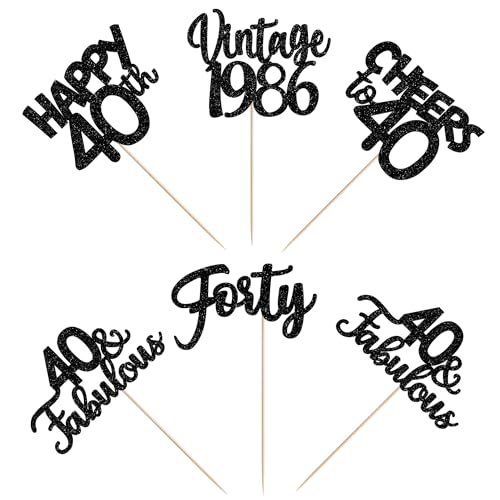 Image of 15 PCS Black 40th Birthday Centerpiece Sticks Forty Happy 40th Vintage 1986 Table Flower Centerpieces Sticks Cheers to 40 Fabulous Floral Decorations for 40th Birthday Party Centerpieces Supplies
