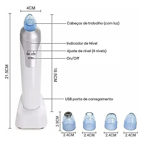 Aspirador De Remoção De Cravos 4 Em 1 Extrator De Espinhas E Comedões Limpador Facial Branco