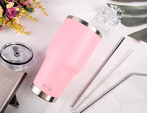 Image of D.S 30 oz Pink Tumbler Double Wall Vacuum Insulated Travel Coffee Mug