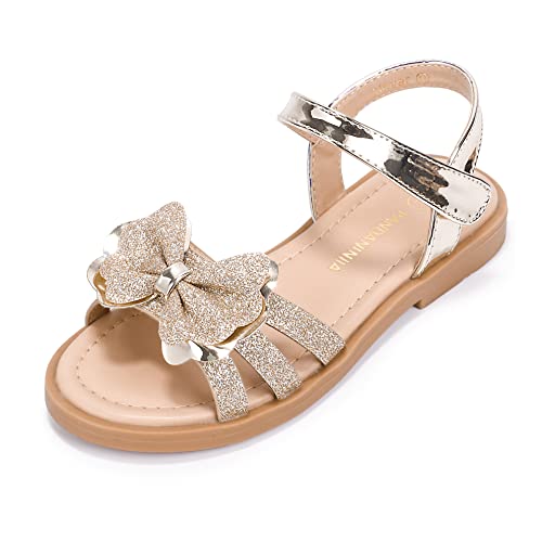 Pandaninjia Girls Sandals Toddler/Little Kid/Big Kid Open Toe Cute Bow Flats Dress Sandals Summer Shoes (Gold Glitter, 13 M Us Little Kid) #TOP29
