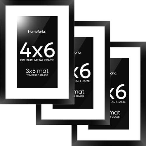 Homeforia 4x6 Picture Frame Set, Black Aluminum 4x6 with Matting