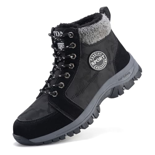 Qiucdzi Mens Winter Snow Boots Warm Fur Lined Anti-Slip Ankle Booties Outdoor Walking Shoes Non-Slip Trekking Shoes