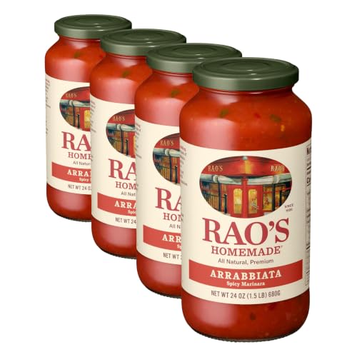 Image of Rao's Homemade Arrabbiata Sauce, 24 oz, Tomato Sauce, Spicy, All Purpose, Keto Friendly Pasta Sauce, Premium Quality Tomatoes from Italy and Crushed Red Pepper (Pack of 4)