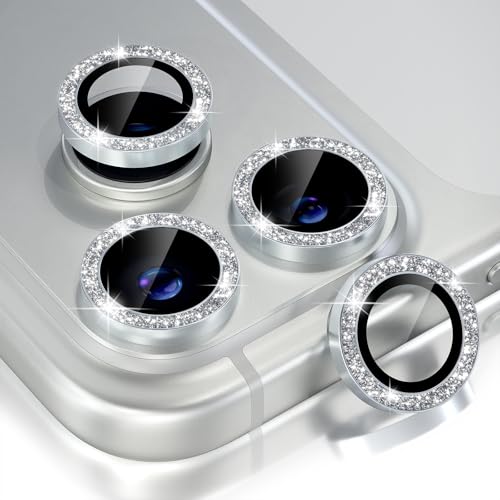 Choiche Compatible for iPhone 17 Pro/iPhone 17 Pro Max Camera Lens Protector Bling, 9H Tempered Glass Camera Cover Screen Protector Metal Ring Decoration Accessories (Glitter-Silver)