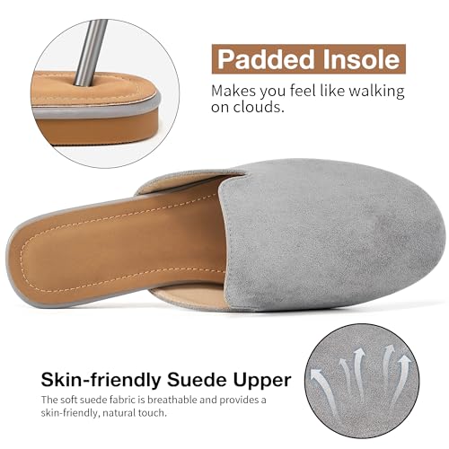 Image of Ecetana Mules for Women Flats Shoes: Comfortable Slip On Casual Work Slides Round Toe Backless Loafers