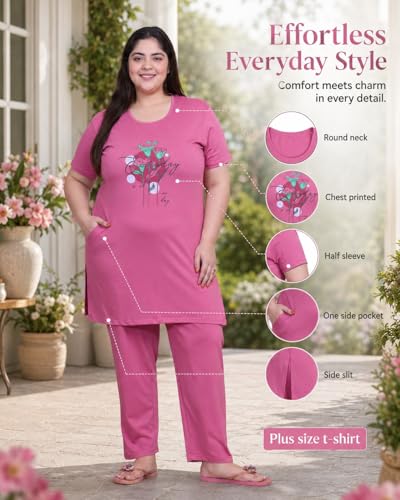 Image of In Love Women's Printed Cotton Plus Size Longline T-Shirt with Pockets | Cotton fabric - soft longline T-shirt with easy plus-size fit