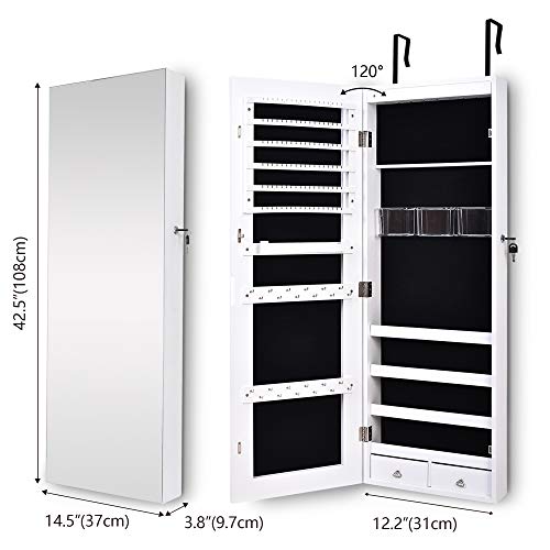 LVSOMT Armario para Joyas, armario joyero,espejo joyero,Armario de joyería espejo de cuerpo entero 8 luces LED,Gabinete… - Imagen 3