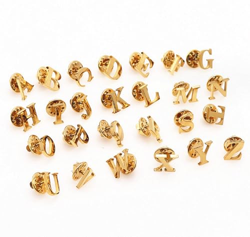 Image of vmcoatdu A-Z Initial Pins 26 Letters Pins 18K Gold Plated and Silver Tone Metal Brooch Breastpin Badge