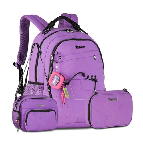 Kit Luluca Mochila com Lancheira e Estojo Box Escolar Feminino Juvenil (Lilás)