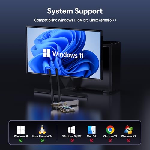 Image of EDUP PCIE WiFi 7 Card BE6500 Wi-Fi 7 Wireless Network Card for PC | Bluetooth 5.4 Tri-Band 6G /5G /2.4Ghz OFDMA 802.11be, Compatible with Intel / AMD Windows 11 (64-Bit)