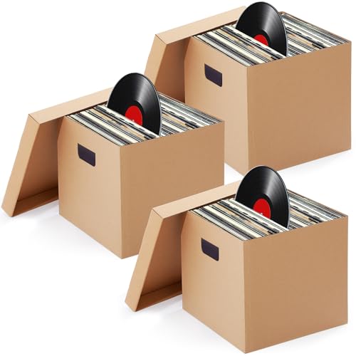Fullhawl 3 Pcs Vinyl Record Storage Box Cardboard 14" x