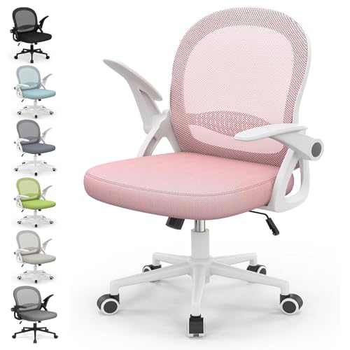 naspaluro Silla de Oficina, Silla de Escritorio Ergonómica con Malla Transpirable, Reposabrazos Abatibles, Silla para Ordenador de Altura Regulable, Silla Giratoria de 360°, Rosa