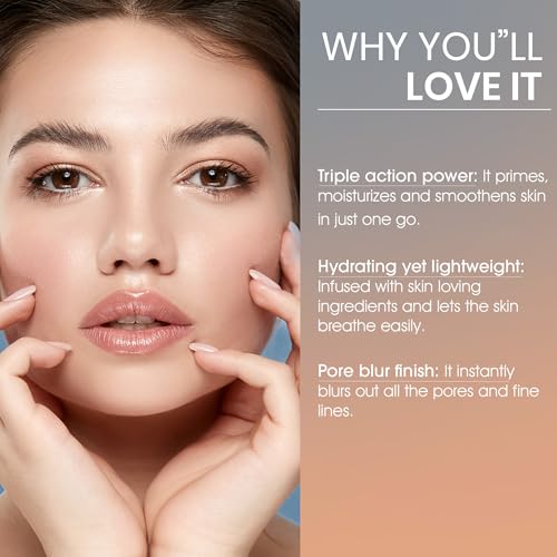 Beauty Berry 3 in 1 Primer – Transparent, 30ml | Poreless, Smooth & Long Lasting Makeup | Oil Free, Moisturizing and Lightweight Primer for Face Makeup