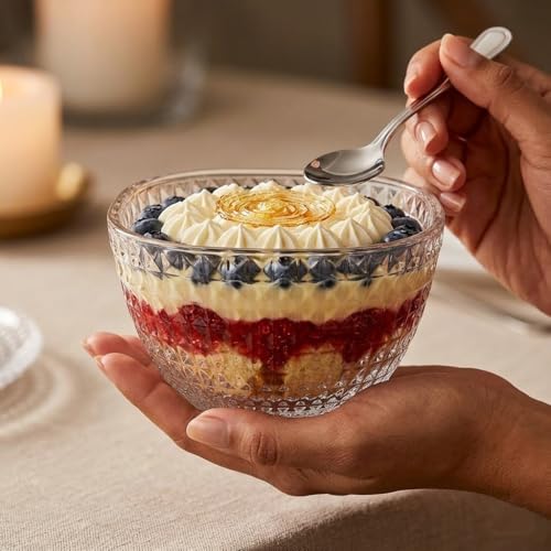 Image of Glassbunny 260ML Square Glass Bowl Set - Transparent Dessert & Snack Serving Bowls - Minimalist Classic Design with Soothing Texture - Multipurpose Kitchen & Dining Set 6Pc