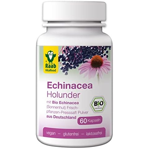 Raab Vitalfood Bio Echinacea Holunder Kapseln 60 Kapseln (30 g) I Bio, vegan, glutenfrei I Mit Echinacea & schwarzen Holunderbeeren I Ideal in der kalten Jahreszeit Cover