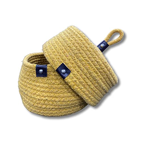 Image of Multi-Purpose Essential Jute Basket With Lid Storage Baskets For Bathroom Living Room & Kitchen | Organizer Box | Storage And Organizer Box (Yellow)