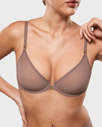 Image of INLYRIC Women's Front Closure Mesh Bra No Padding Demi