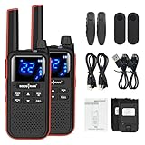 Rechargeable Walkie Talkies for Adults,Two Way Radios with Wireless Earpieces and Mic,Rechargeable Batteries,NOAA SOS Vibration Type-C Charging Cable,Long Range Walkie Talkies (Red)