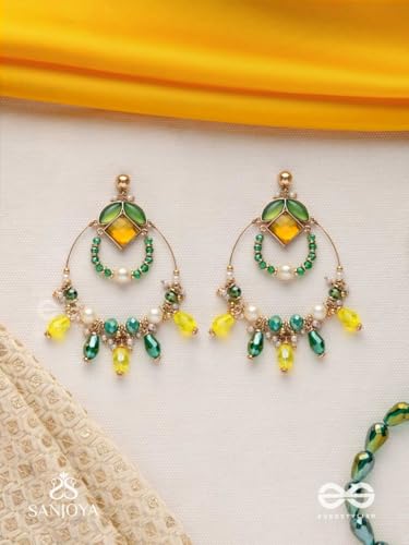 Image of SANJOYA by EVERSTYLISH Embroidered Earrings for Women | Hoop Earrings with Stones, Beads, Pearls & Glass Drops | Lightweight Ethnic & Festive Jewelry for Weddings & Parties