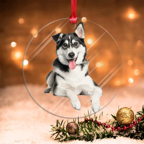 Merry Christmas,Mixed Breed Siberian Husky Labrador Clear Acrylic Discs Christmas Ornament for Xmas Tree Holiday Keepsake Memorial New Year Party Decor Stocking Stuffer Tags Gifts for Dog Mom