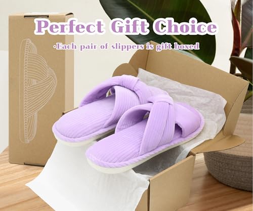 Memory Foam House Slippes for Woman, Comfy Open Toe Women's Bedroom House Shoes, Cross Band Slippers with Bow for Indoor and Outdoor, Gift for Women Ladies and Girls Purple Size 5-62