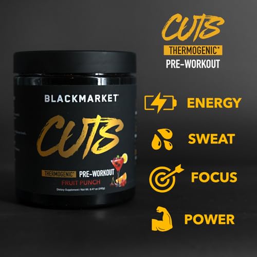 Image of BLACKMARKET CUTS Pre Workout - Thermogenic Energy & Focus Powder for Men & Women, Fat Metabolism, Muscle Definition, Creatine Free, 30 Servings (Fruit Punch)