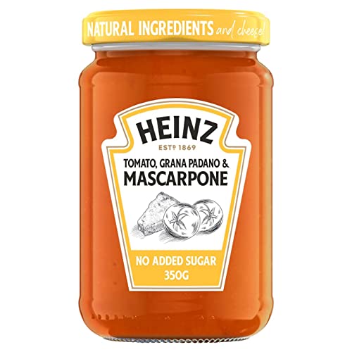 Image of Heinz Tomato, Grana Padano & Mascarpone Pasta Sauce • Gourmet Italian Restaurant Style Creamy, Rich Cheese & Tomato Sauce for Pasta, Lasagna, 12.35 oz ℮ 350 g
