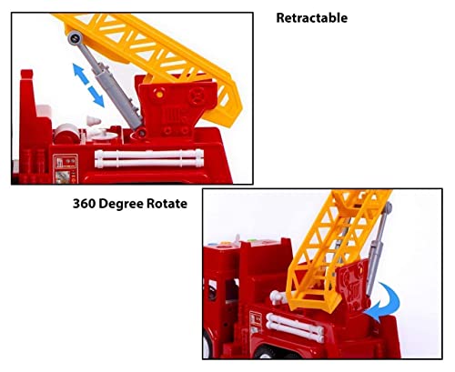 Image of Friction Powered Fire Rescue Truck Toys with Lights Siren Sound Unbreakable Fire Engine with Rescue Rotating Ladder Crane Toy for Kids Boys Girls Pull Back Vehicles (Multicolor)