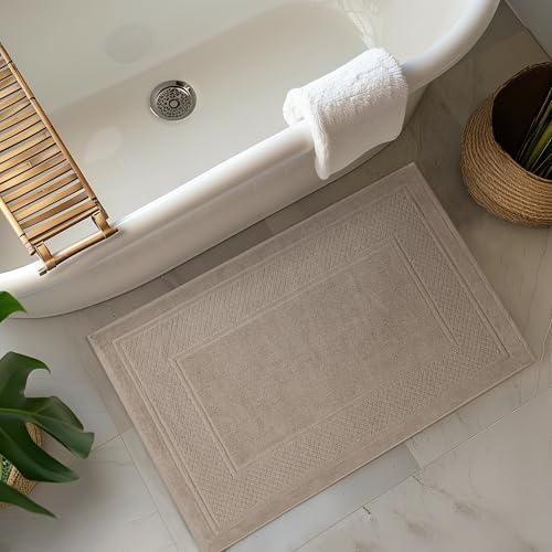 Avalon Towels Beige Bath Mat - 100% Cotton Set of 2 Absorbent Bathmat - Bathroom Mats Quick Dry Bath Mats for Bathrooms (22x34 Inches)