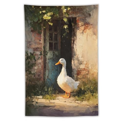 Jubonexis Tapiz estético de poliéster para puerta de jardín, diseño de pato blanco, para colgar en la pared, dormitorio, sala de estar, dormitorio, 40 x 60 pulgadas