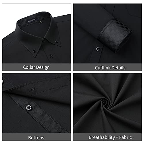 Image of HISDERN Mens Dress Shirts Long Sleeve Button Down Casual Shirts for Men Inner Contrast Formal Business Tuxedo Wedding Shirt
