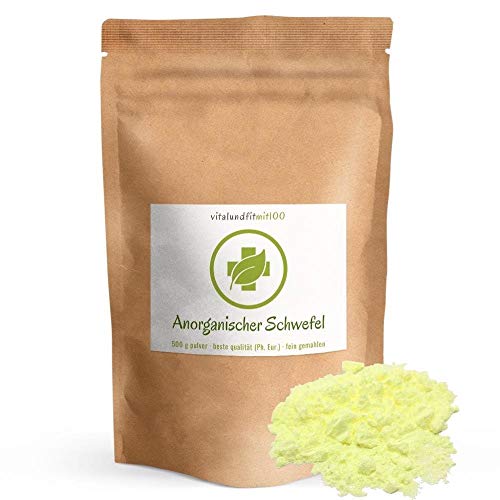 Anorganischer Schwefel Pulver 500 g - BESTSELLER - Pharmaqualität (99 9% Ph. Eur.) - SULFUR - säurearm - fein gemahlen - frei von Nanopartikeln - Deutsche Herstellung