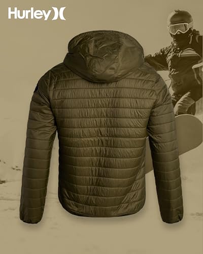 Image of Hurley Mens Puffer Jacket - Lightweight Packable Insulated Winter Coat for Men - Weather Resistant Quilted Outdoor Jacket