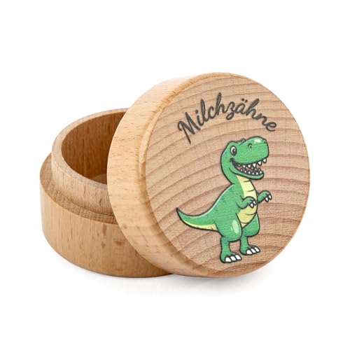Tikplus Zahndose Milchzähne, Holzdose Milch Zähne, Zahndose Milchzahndose Junge & Mädchen - zur Taufe und Geburtstag Geschenke für Neue Eltern (Dinosaurier)
