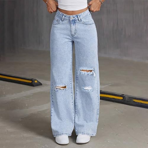 Womens Ripped Boyfriend Jeans Teen Girls Fashion Baggy Jeans Cute High Waist Loose Fit Stretchy Distressed Denim Pants2