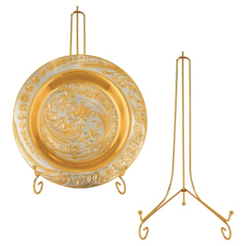 FINGERINSPIRE 2-pack tallrikshållare visningsstativ vikbar järndisplay staffli gyllene vikbart stativ järnstativ metallstativ hållare för konst tallrik tallrik stor tallrik fotoram bordskonst