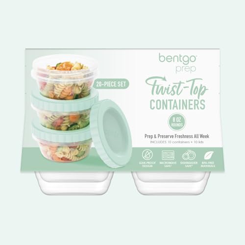 Image of Bentgo Prep - 20 Piece 8 fl oz Leak-Proof Deli Containers with Lids, Food Storage for Meal Prep, Twist-Top, Reusable, PFAS & BPA-Free, Stackable, Microwave, Freezer, & Dishwasher Safe (Honeydew)