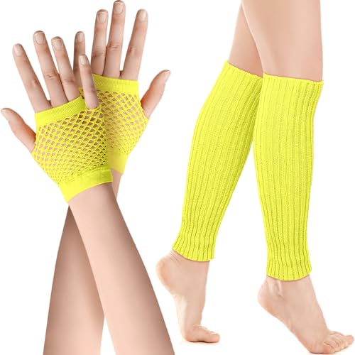 SATINIOR Set de Jambière Néon Gants en Résille des Années 80 Jambières Côtelées Gants Courts...