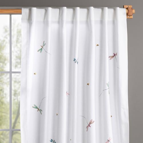 Image of Maison d' Hermine Curtains for Living Room 100% Cotton 124 inch Length One Panel Light Filtering Curtains for Bedroom Windows with Rod and Loop Pockets Drapes (Fleurs De Mai, 50 inch W x 124 inch L)