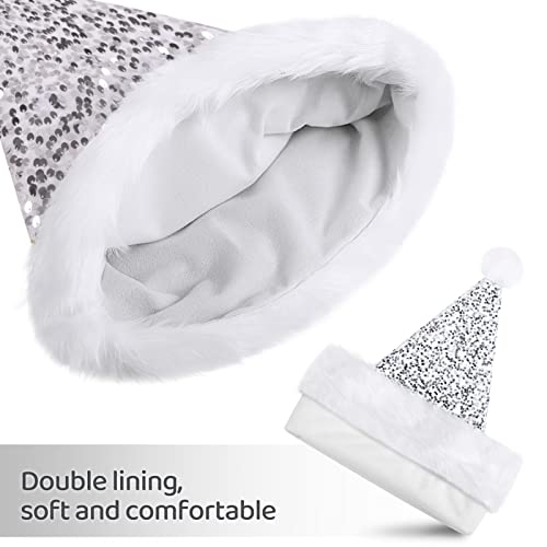 KONVINIT Silver Santa hat Christmas Hat for Adult Luxury Plush Xmas Hat with a Pompom for Men and Women,silver - Image 4