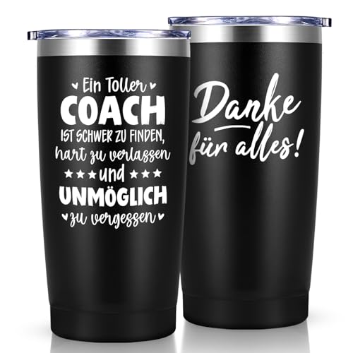 Livole Trainer Geschenk Fussball Fußballtrainer Geschenk Ein toller Coach ist schwer zu finden und unmöglich zu vergessen 20oz 600ml Becher to go Thermo