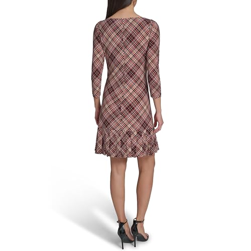 Image of Tommy Hilfiger Women's 3 /4 Sleeve High Neck Ruffle Trim Jersey Mini Dress