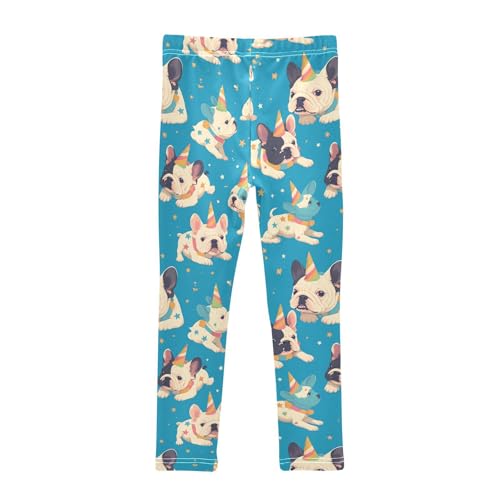 Funny French Bulldogs Girls' Leggings Toddler Doodles Unicorn Horns Kids Yoga Pants Dance Active Tights 4T2
