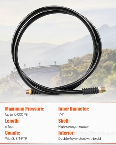 Image of 6 FT 10000psi High Pressure Hydraulic Hose, CH-604 Coupler, 3 /8 inch NPT Thread Hydraulic Hose Assembly, 1 /4 inch ID x 6 Feet (Black, 6' 10000 PSI)