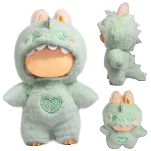 Clothes for LABUBU Doll (NO Doll), Green Plush Heart Dinosaur Outfits for LABUBU 17cm Dolls, Premium Accessories for LABUBU Unique Dress up