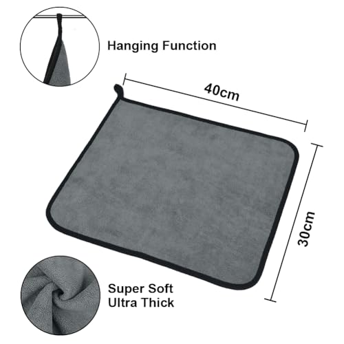 Adwio 6X Mikrofasertücher, 30x40cm Fusselfreie Handtuch, Mikrofasertücher Auto, Auto Trockentuch, 500GSM Microfasertuch Reinigungstuch für Haushalt Küche Fenster Motorrad, Grau